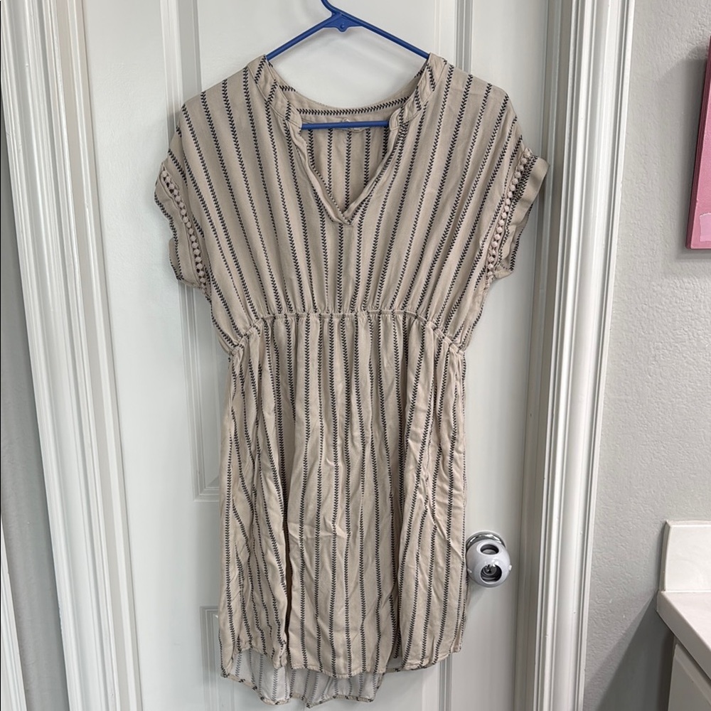 Striped Beige and Black Maternity Dress